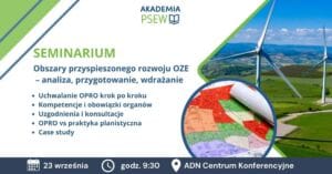 Grafika z agendą seminarium - w tle wiatrak.