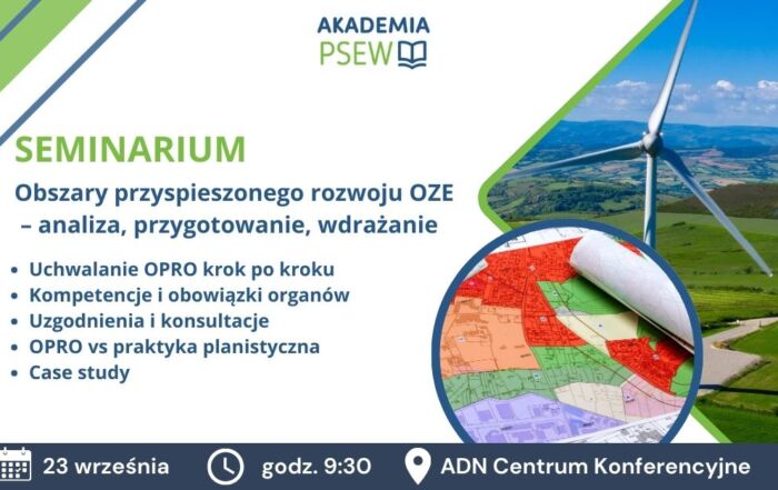 Grafika z agendą seminarium - w tle wiatrak.