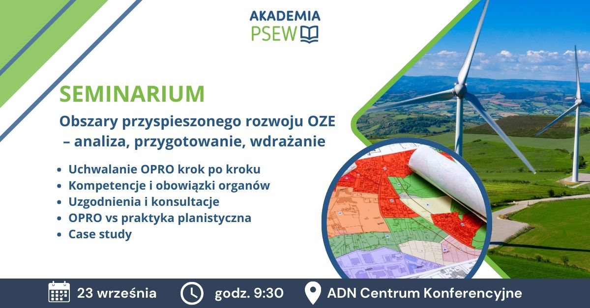 Grafika z agendą seminarium - w tle wiatrak.